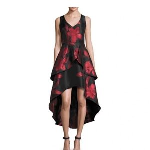 Shoshanna Black and Red Floral High-Low Dress